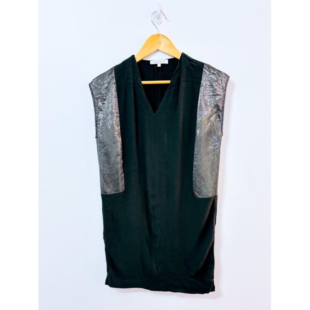 SANDRO Khaki Silk Blend Metallic Panel Sleeveless Tunic Size 1